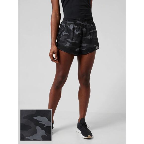 Athleta Pants - ✨2/$20 Athleta Printed Mesh Racer Run Short 4" Gray Black Camo Shorts Size XS